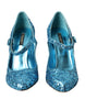 Dolce & Gabbana Blue Sequin Mary Jane Pumps High Heels Shoes