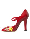 Dolce & Gabbana Red Leather Embellished Mary Jane Pumps Heels Shoes