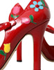 Dolce & Gabbana Red Leather Embellished Mary Jane Pumps Heels Shoes
