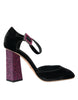 Dolce & Gabbana Black Velvet Strass Crystal Mary Janes Shoes