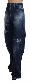 Dsquared² Blue High Waist Tattered Denim Jeans San Diego