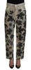 Dsquared² Beige Leaves Cotton High Waist Denim Jeans Boston