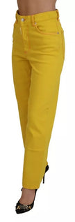 Dsquared² Yellow Cotton High Waist Straight Denim Boston Jeans
