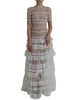 Dolce & Gabbana White Nylon Sheer Tiered Lace Maxi Dress