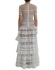 Dolce & Gabbana White Nylon Sheer Tiered Lace Maxi Dress