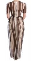 Dolce & Gabbana Beige Brown Striped Silk Sheath Dress