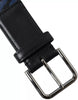 Dolce & Gabbana Black Blue Logo Silver Metal Buckle Belt