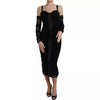 Dolce & Gabbana Black Cold Shoulder Stretch Tulle Midi Dress