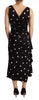 Dolce & Gabbana Black Silk Polka Dots V-neck Sheath Midi Dress