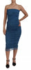 Dolce & Gabbana Blue Mesh Trim Ruched Tulle Sheath Dress