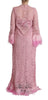 Dolce & Gabbana Shift Lilac Lace Feathers Long Sleeves Dress