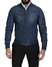 Dolce & Gabbana Blue Leather Perforated Full Zip Jacket