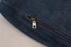 Dolce & Gabbana Blue Leather Perforated Full Zip Jacket