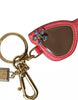 Dolce & Gabbana Red Leather Crystal Sunglasses Gold Metal Keyring Keychain