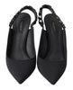 Dolce & Gabbana Black Embellished Charmeuse Slingback Heels Shoes