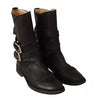 Dolce & Gabbana Black Leather Buckle Mid Calf Boots Shoes