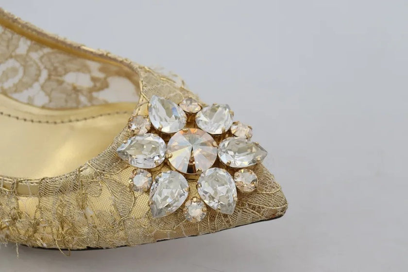 Dolce & Gabbana Gold Taormina Lace Crystal Heels Pumps Shoes