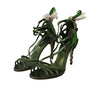 Dolce & Gabbana Acid Green Leather Strappy Flower Heels Sandals Shoes