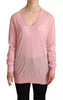 Dolce & Gabbana Pink V-neck Women Pullover Cashmere Sweater