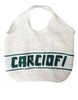 Dolce & Gabbana White Green Knitted Cotton Logo Shopping Tote Bag