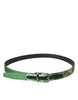 Dolce & Gabbana Green Leather Jacquard Silver Metal Buckle Belt