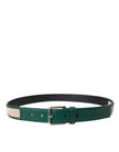 Dolce & Gabbana Green Beige Leather Weaved Metal Buckle Belt