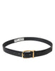 Dolce & Gabbana Black Calf Leather Gold Metal Buckle Belt