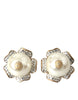 Dolce & Gabbana Gold Tone Maxi Faux Pearl Floral Clip-on Jewelry Earrings