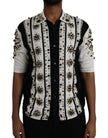 Dolce & Gabbana White Black Silk Studded Stone Crystal Shirt