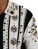 Dolce & Gabbana White Black Silk Studded Stone Crystal Shirt