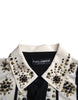Dolce & Gabbana White Black Silk Studded Stone Crystal Shirt
