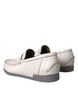 Dolce & Gabbana White Gray Leather Slip Mocassin Shoes Loafer