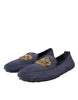 Dolce & Gabbana Blue Leather Suede Crystal Crown Loafers Shoes