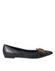 Dolce & Gabbana Black Devotion Leather Pointy Flats Shoes