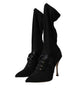 Dolce & Gabbana Black Stiletto Heels Mid Calf Boots Shoes