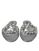 Dolce & Gabbana Silver Crystal Leather Flats Sandals Shoes