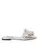 Dolce & Gabbana Silver Crystal Leather Flats Sandals Shoes