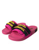 Dolce & Gabbana Pink Black Logo Beachwear Flats Sandals Shoes