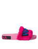 Dolce & Gabbana Multicolor Embroidered Fur Slides Sandals Shoes