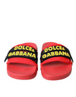 Dolce & Gabbana Red Black Logo Beachwear Flats Sandals Shoes