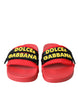 Dolce & Gabbana Red Black Logo Beachwear Flats Sandals Shoes
