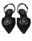 Dolce & Gabbana Black Leather Crystal Slingback Sandals Shoes