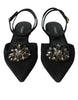 Dolce & Gabbana Black Leather Crystal Slingback Sandals Shoes