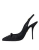Dolce & Gabbana Black Tulle Ricamo Heels Slingbacks Shoes