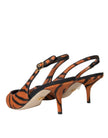 Dolce & Gabbana Black Orange Zebra Leather Slingbacks Shoes