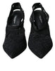 Dolce & Gabbana Black Lace Stretch Heels Slingbacks Shoes