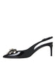 Dolce & Gabbana Black Patent Leather Crystal Slingback Shoes