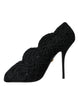 Dolce & Gabbana Black Cordonetto Ricamo Pump Open Toe Shoes