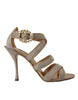 Dolce & Gabbana Bronze Crystal Strap Heels Sandals Shoes
