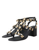 Dolce & Gabbana Black Leather Embellished Heel Sandal Shoes